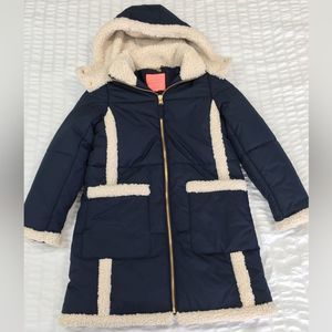 J Crew Snowday Puffer Coat PrimaLoft Navy Shearling Trim